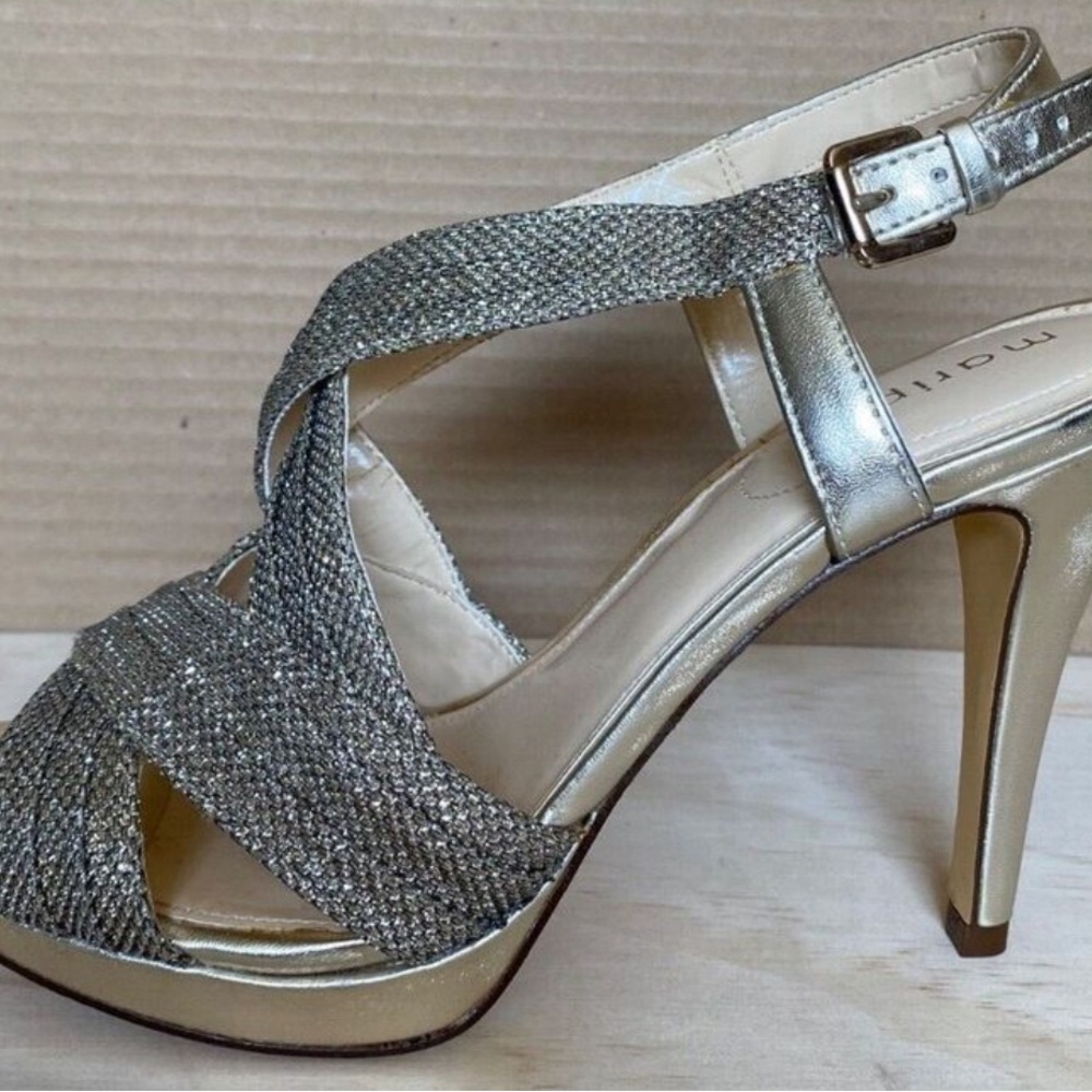 Maripe vintage Women's silver Champagne Glitter Strap  wedding Shoes Size 11